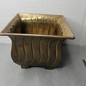 Planter Container Footed Embossed Gold Finish on Brass 6"Sq 5.5"High - Picture 1 of 5