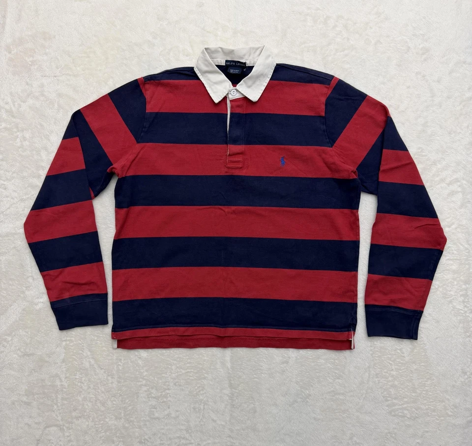 Ralph Lauren Polo Shirt Mens Small Red Navy Rugby Stripe Cotton Kanye - Image 1 of 4
