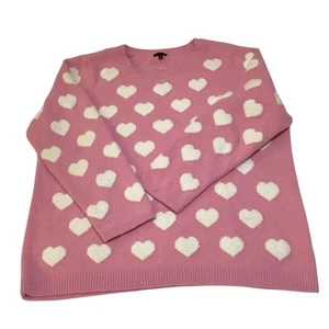 Talbots Plus Soft Terry Hearts Crewneck Sweater Pink & White 2X EUC - Picture 1 of 8