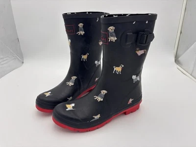 Joules Botas de Lluvia Mujer US 9 UK 7 Negro Rojo Perro Suéter Molly Media Altura NUEVO Foto 1 de 4