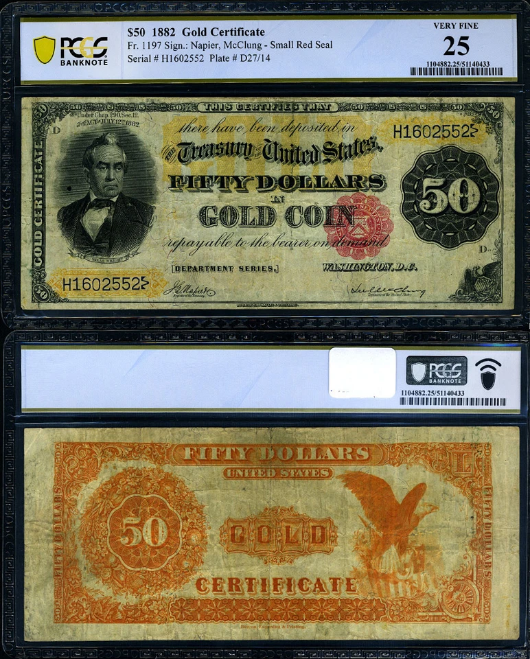 FR. 1197 $50 1882 Gold Certificate PCGS VF25 - Image 1 of 3