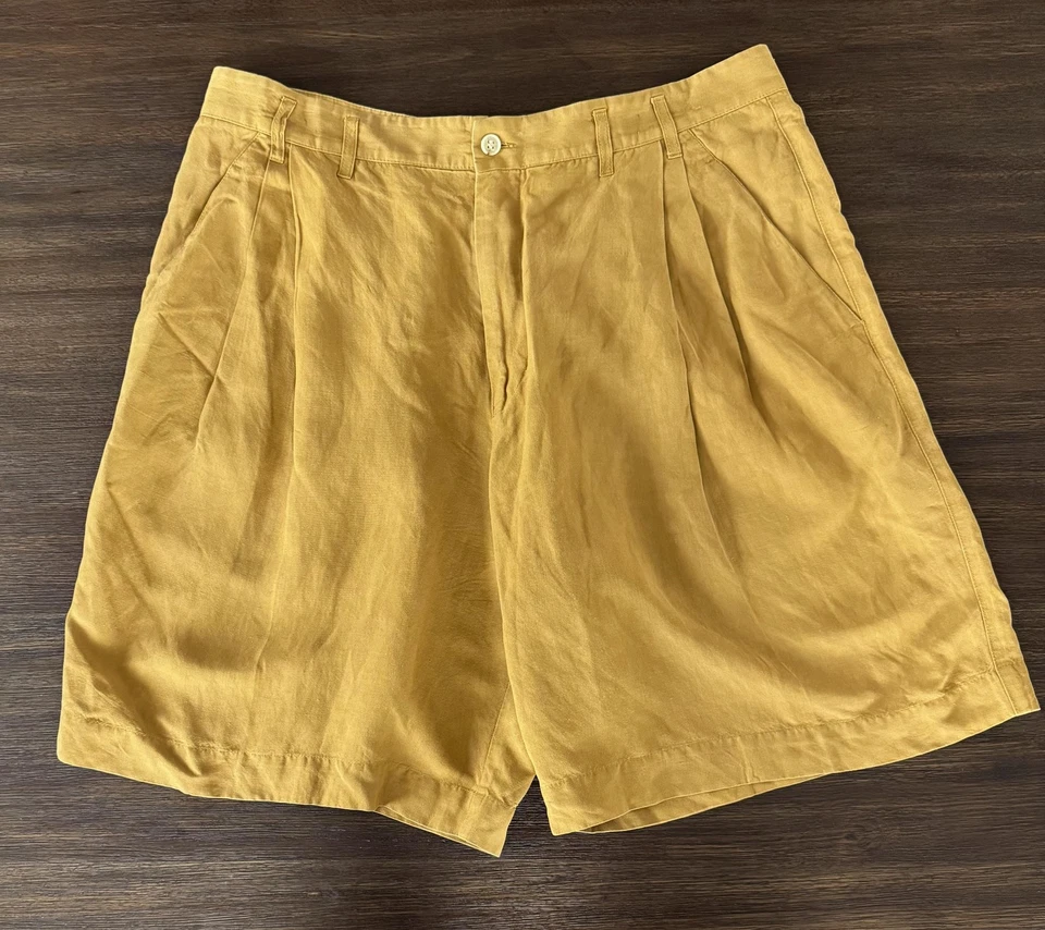 Pantalones Cortos Byblos Para Mujer XL 36 Amarillo Mostaza Plisado Frontal Hecho en Italia 54 Foto 1 de 4