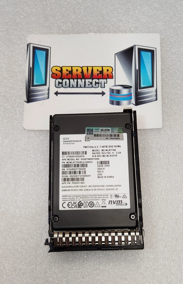 P26420-001 -- HP 7.68TB NVMe RI 2.5" SFF SC GEN4 SCN SSD HDD -- P22280-B21 - Image 1 of 1
