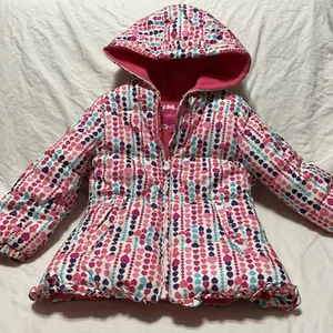 Girl's Puffer Jacket w. Hood, London Fog, Quilted, Lined, Pink, Hearts,Size L-6x - Picture 1 of 10
