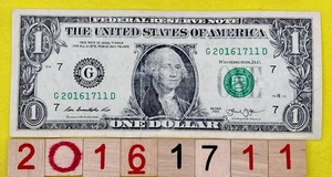 ￼2016 17 November Birthday Note 20161711 Fancy Serial Number One Dollar Bill FRN - Picture 1 of 8