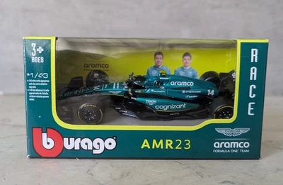 Burago Aston Martin AMR23 Fórmula 1 #14 Fernando Alonso Lance Stroll Scale 1/43 Foto 1 de 4