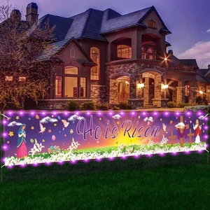 He is Risen Banner Decorations Jesus Easter He is Risen Yard Fence Banner wit... - Picture 1 of 7