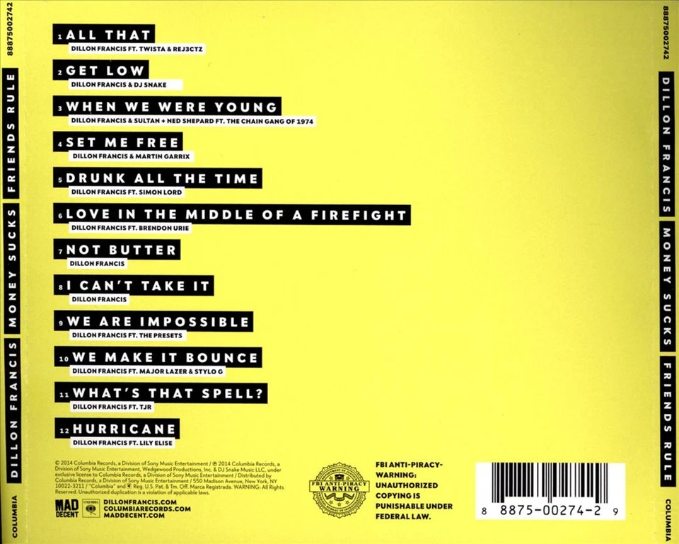 DILLON FRANCIS - MONEY SUCKS, FRIENDS RULE NEW CD - Image 1 of 1
