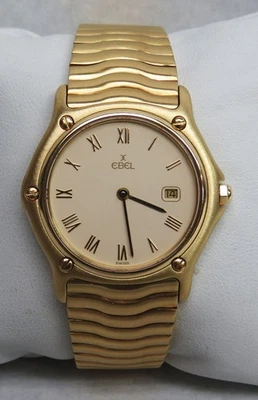 EBEL женщины 18K желтое золото 31 мм день кварц классический волна часы - Изображение 1 из 4