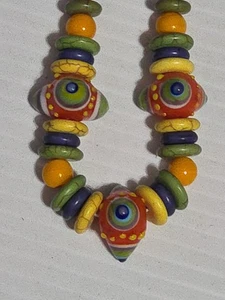 Handgefertigte mundgeblasene Glasperlen Halskette mehrfarbig Funky Handwerk Unikat Boho - Bild 1 von 10