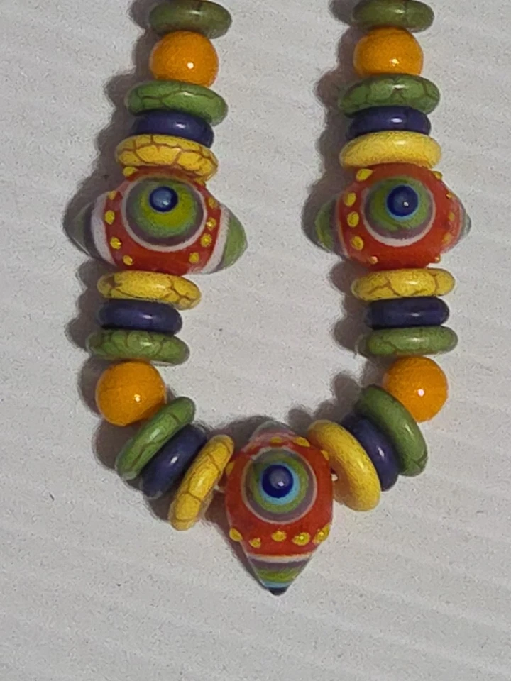 Ручной работы выдувного стекла бисером ожерелье многоцветный Funky ремесленник уникальный богемное - Изображение 1 из 1