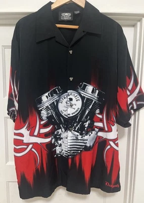 Vintage Dragonfly Tribal Biker Graphic Print Button Up Shirt Men’s Size XXL - Image 1 of 4