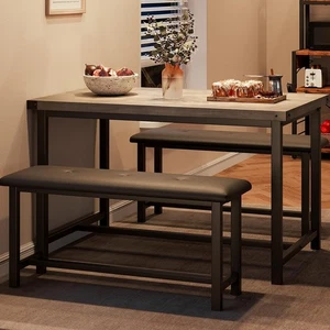 Set for 4 Dining Table Kitchen Table with Upholstered Bench Small Space - Picture 1 of 28
