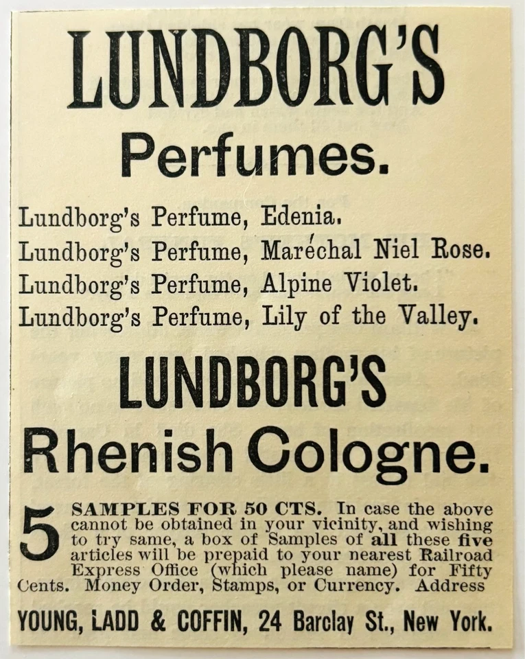 1886 Lundborg's Perfume & Colônia Publicidade Beleza Vitoriana NY DWKK27H - Imagem 1 de 1