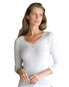Damen Langarm Unterhemd Wollmischung mit Spitze Gicipi 123 M/L - Bild 1 von 2
