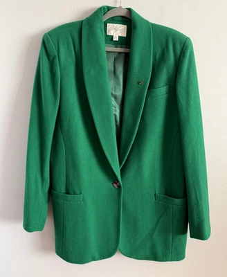 Chaqueta Blazer De Colección Lord & Taylor Verde Lana Mezcla Cachemira Chal Cuello Talla 16 Foto 1 de 4
