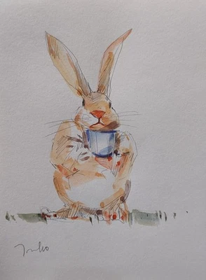 Pintura Acuarela Coleccionable JOSE TRUJILLO ORIGINAL Conejo Certificado de Autenticidad Foto 1 de 4