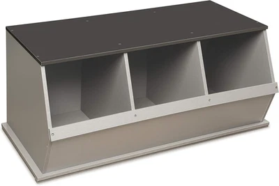 Three-Bin Stackable Storage Cubby – Woodgrain Gray, Expandable Storage with Top  - Image 1 of 4