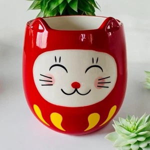 New SH Home Kawaii Japanese Lucky Red Yellow Cat Kitten Neko 16 oz Coffee Mug - Picture 1 of 4
