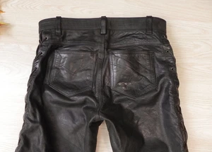 coole Biker Lederhose Büffel Leder Hose Vintage geschnürt 90er Gr. 34 L - Bild 1 von 14