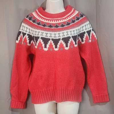 Suéter Woolrich Vintage Talla Grande Tejido a Mano Lana Intarsia Mohair Fair Isle Rojo Foto 1 de 4