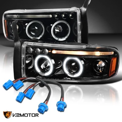 Jet Black Fits 1994-2001 Dodge Ram Sport Package LED Halo Projector Headlights Foto 1 de 4