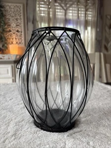 Iron & Glass Lantern Pillar Candle Holder Outdoor Patio / Garden Decor - Picture 1 of 6