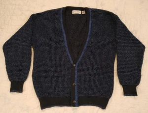 Vintage 90s Cardigan Sweater Acrylic Mens M Grandpa Michael Gerald Blue Black - Picture 1 of 6
