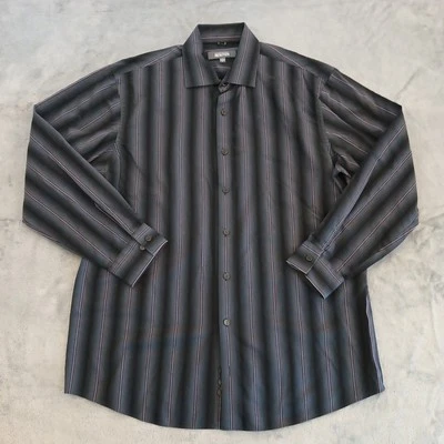 Kenneth Cole Reaction Shirt Mens Size 16 Gray Striped Long Sleeve Button Up - Image 1 of 4