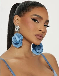 Pendientes colgantes de diamantes de imitación llamativos de moda de flor azul rosa accesorio - Imagen 1 de 1