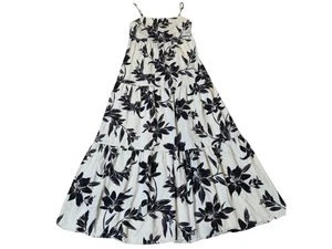 Monteau Rayon & Leinen schwarz & elfenbein tropischer Blumendruck Maxi Sommerkleid Größe S - Bild 1 von 7