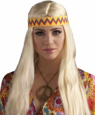 Peluca y diadema de chica hippie rubia años 60 cabello femenino retro paz amor disfraz niña Foto 1 de 4