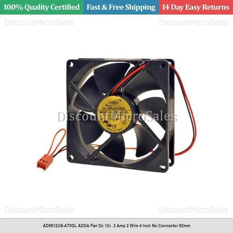 AD0912US-A70GL ADDA Fan Dc 12v .3 Amp 2 Wire 4 Inch No Connector 92mm - Image 1 of 1