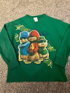 Vintage Alvin and the Chipmunks T-Shirt tee shirt green long sleeve boys 6/7 - Picture 1 of 7