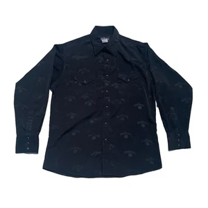 Jack Daniel's Snap Button Shirt Mens Large Black Long Sleeve Polyester Western - Picture 1 of 5