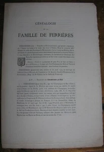 Poitou. Genealogíe de la famille de Ferrières. Champigny. ed. de Poitiers XIXè S - Picture 1 of 1