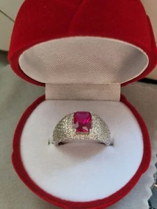 Pure 935 Silver With Simulated 1.50 TCW Ruby & Sapphire Royal Wedding Dome Ring - Picture 1 of 8