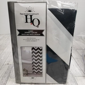Black & White Chevron Fabric Shower Curtain 70” x 74" Shower Curtain HQ - Picture 1 of 5
