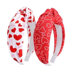 Hairband, 2pcs Valentines Headband for Women - Love Heart Knotted 17-Red Heart - Picture 1 of 7