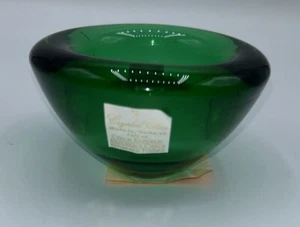 Vintage Crystal Clear Czech Republic handmade Green Thick Glass Votive Bowl New - Picture 1 of 6