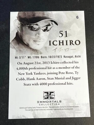 2013 Leaf Ichiro Immortals BLANK FRONT MISSING Serial # Base Card 51 #6 - Image 1 of 2