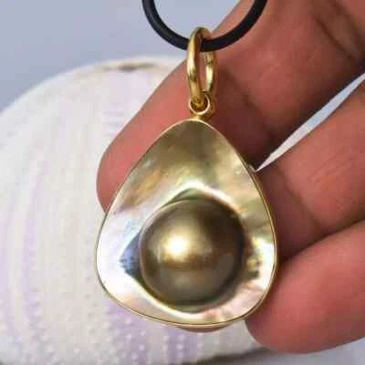 ✨CIONDOLO LUSSO: ORO VERMEIL 18kt su ARGENTO 925, PERLA NATURALE DI MARE MABE✨ - Immagine 1 di 4