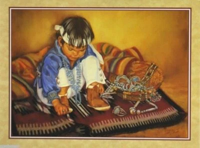 Leanin' Tree Blank Greeting Note Card Little Navajo Jeweler by Carol Theroux - Image 1 of 2