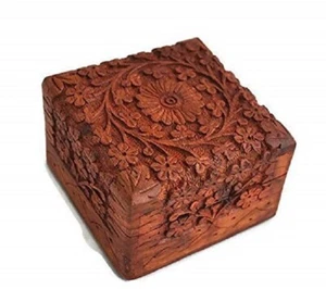 Handgefertigte Holzschmuckbox Schmuck Organizer handgeschnitzte Schmuckbox 4 x 4 Zoll - Bild 1 von 5