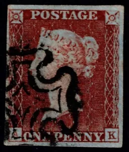 1841 1d Red-Brown Black Pl 10 AK 4m Upright MX Plate Wear Very Fine Cat. £190.00 - Picture 1 of 1