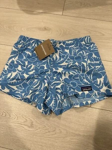 Patagonia Girl's Large Baggies Shorts Floral Pull On 4" Inseam Blue - Picture 1 of 4