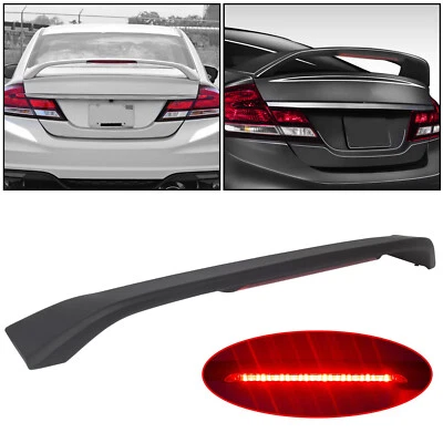 For 12-15 Honda Civic 4DR SI Paintable Trunk Spoiler Wing LED Brake Light Lamp - Image 1 of 4