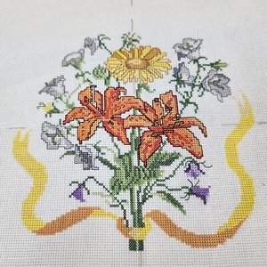 Homemade Completed Daylily Floral Cross Stitch 11x11 for Framing Pillow Making - Picture 1 of 7