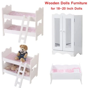18 Inch Doll Closet Wardrobe/Dolls Crib Cot/Twins Doll Bunk Bed Wooden Furniture - Picture 1 of 32