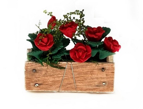 Miniature Window Box with Artificial Coral Roses, Wooden Dollhouse ...